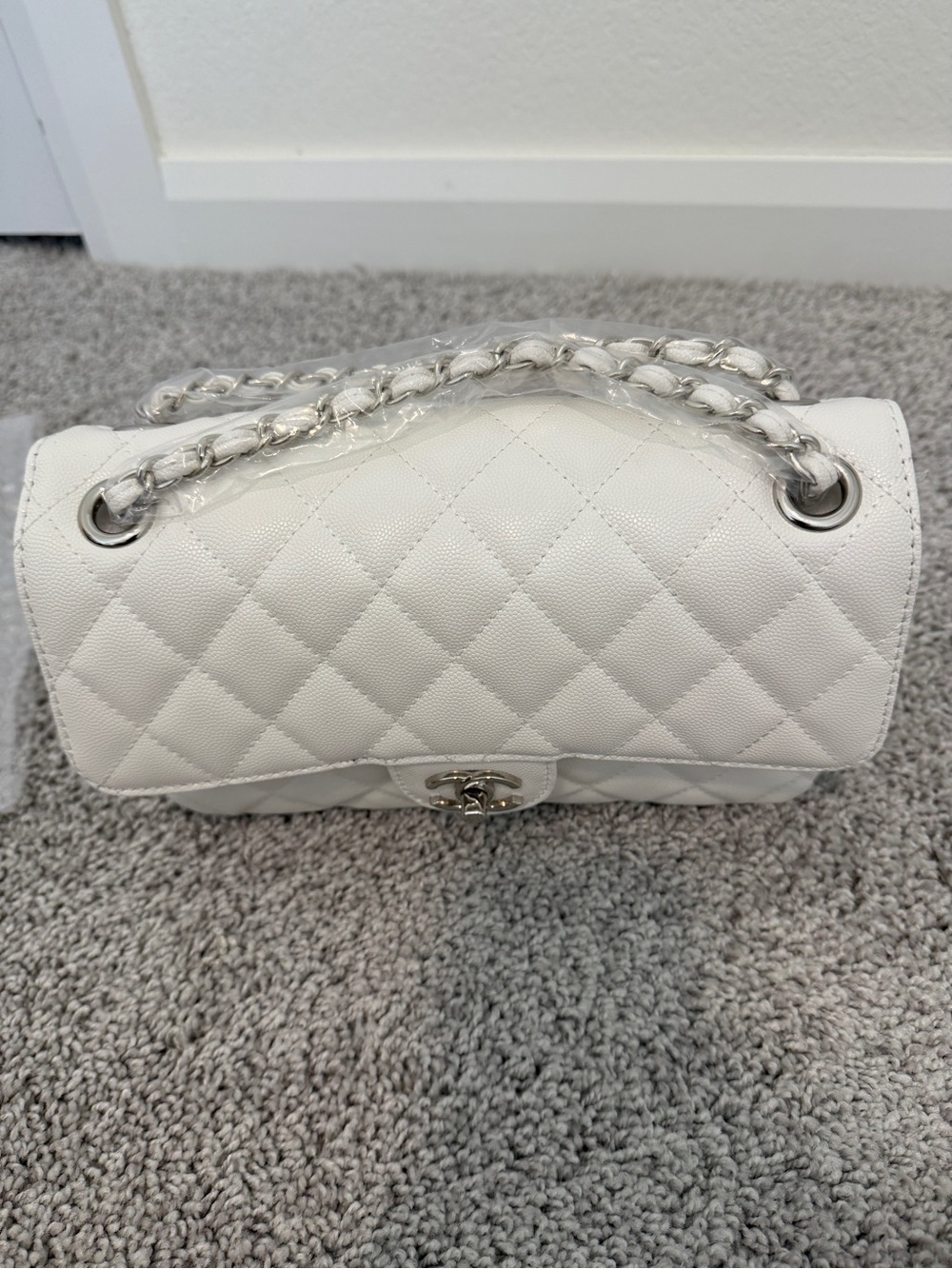 Classic Quilted cream Leather Shoulder Bag caviar leather